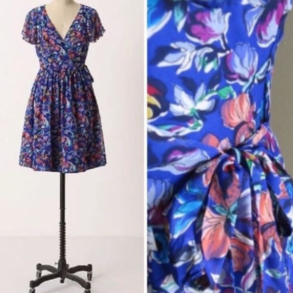 Blooming Sapphires Anthropologie wrap Dress